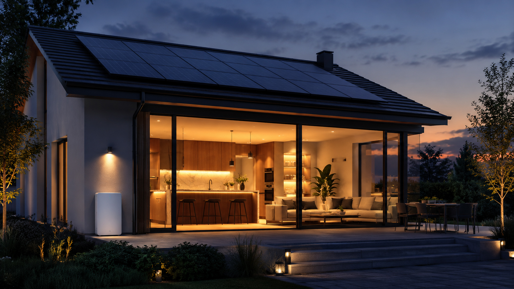 Solar battery powering evening home loads