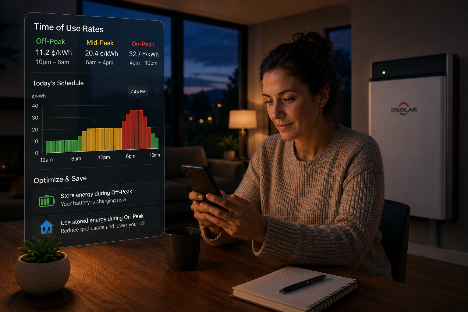 Homeowner battery storage for evening rates
