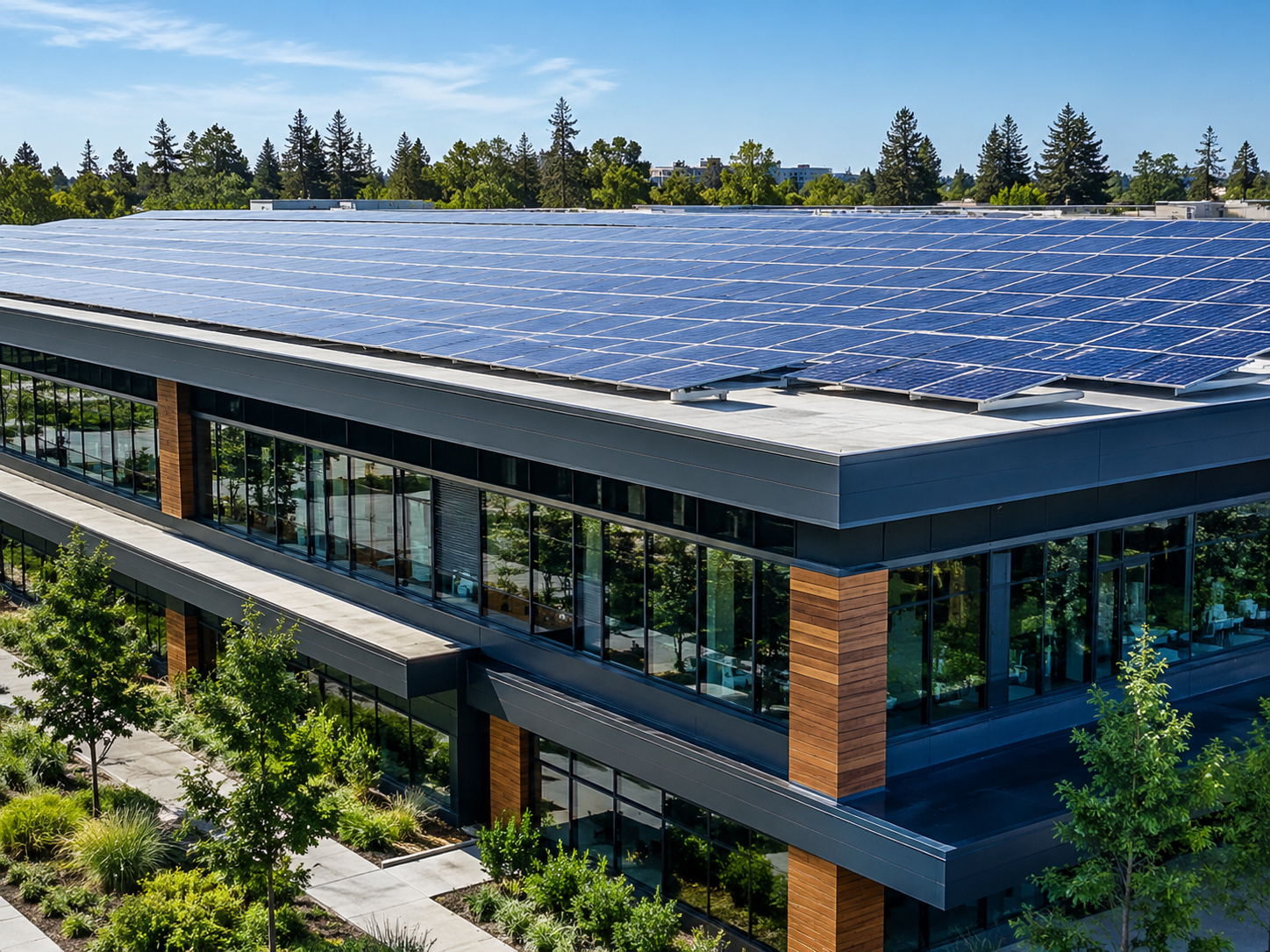 Commercial building with solar panels