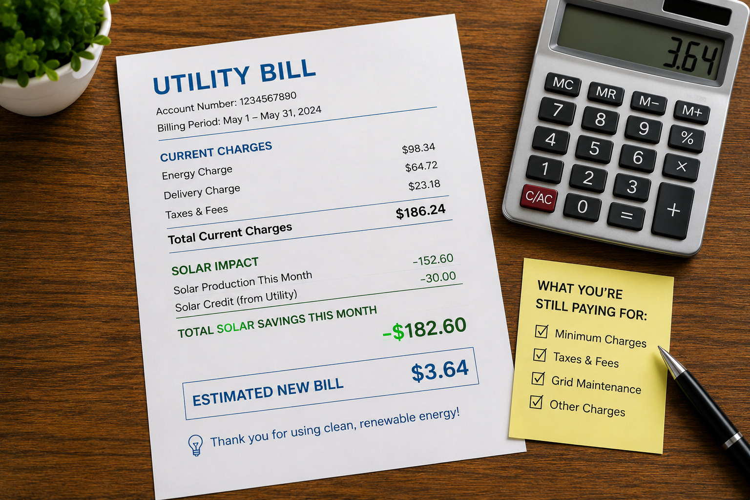 Utility bill and solar savings explanation