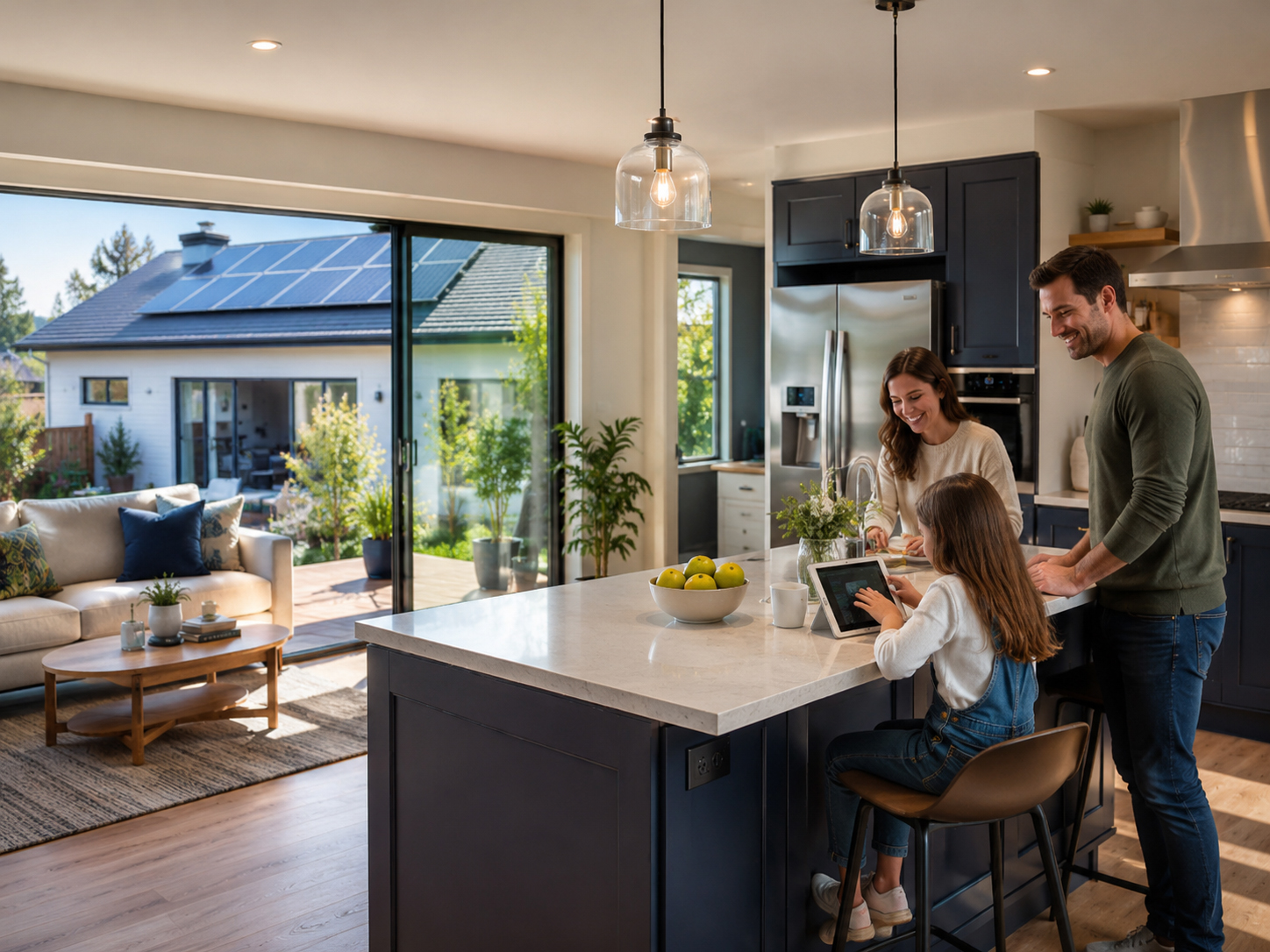 Home using solar electricity during the day