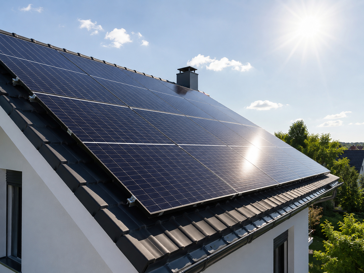 Solar panels producing electricity on a rooftop