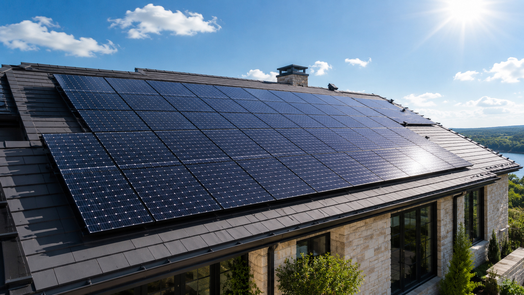 Solar panels producing electricity on a rooftop