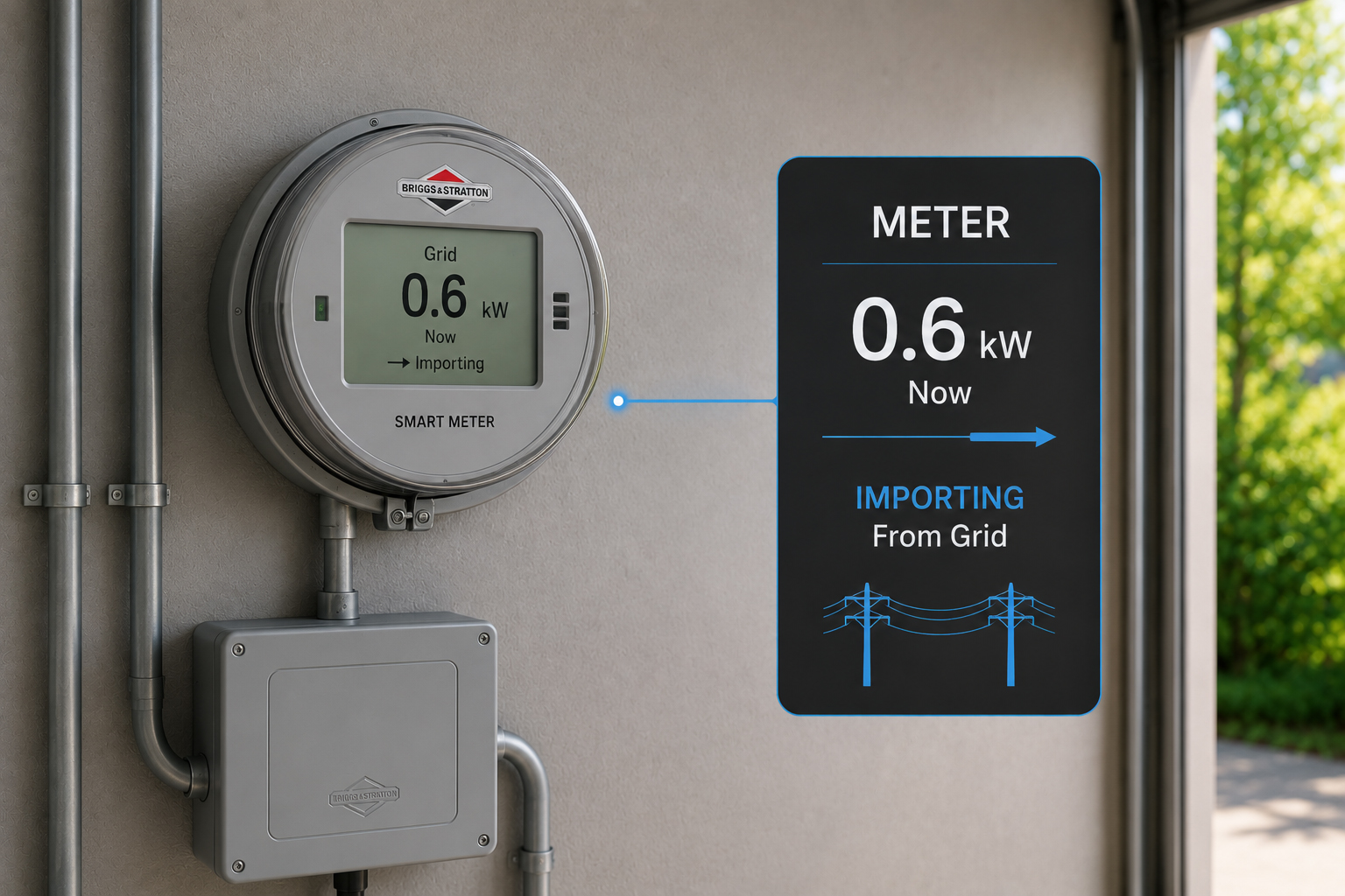 Utility meter showing solar home energy flow