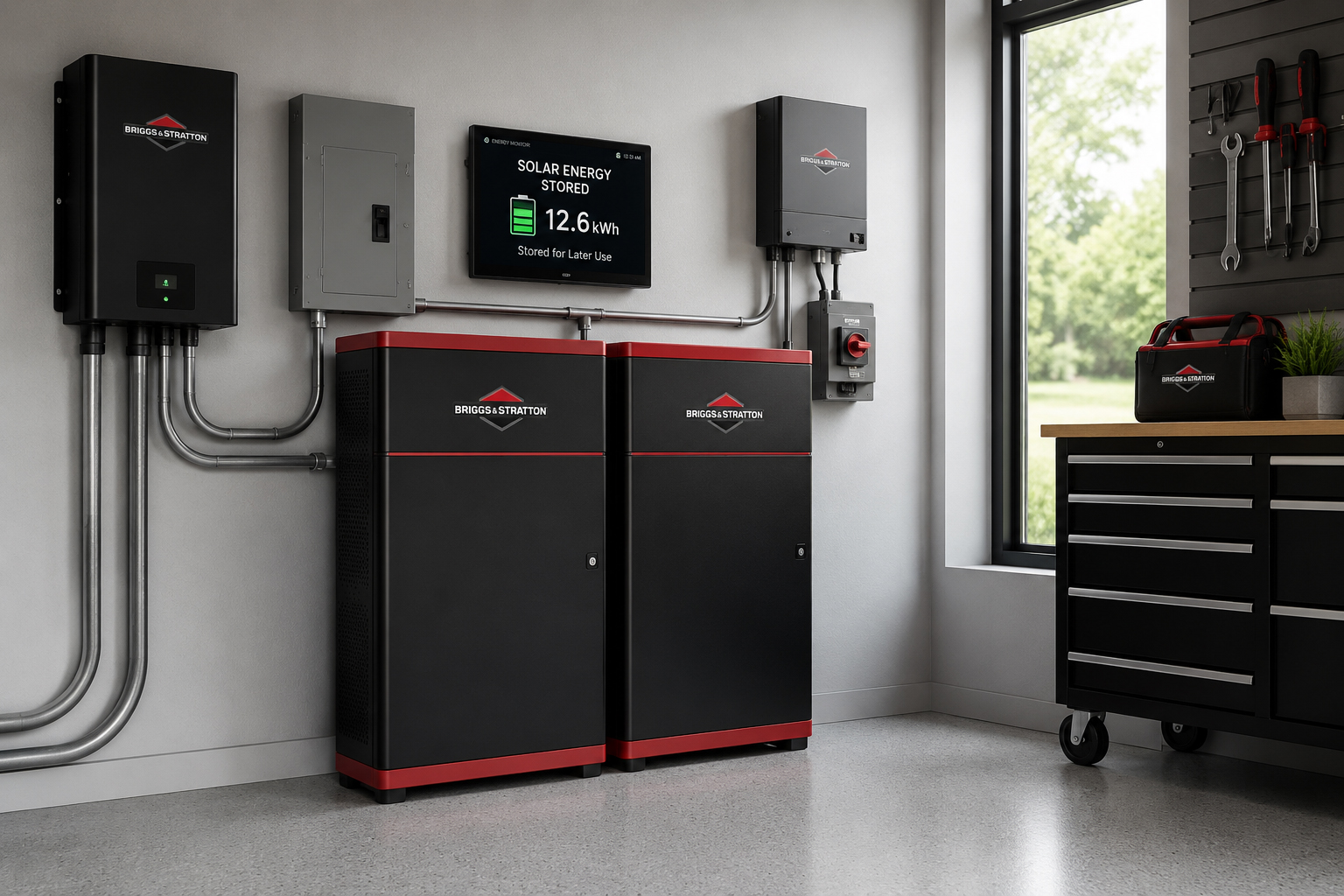 Battery storing solar kilowatt-hours